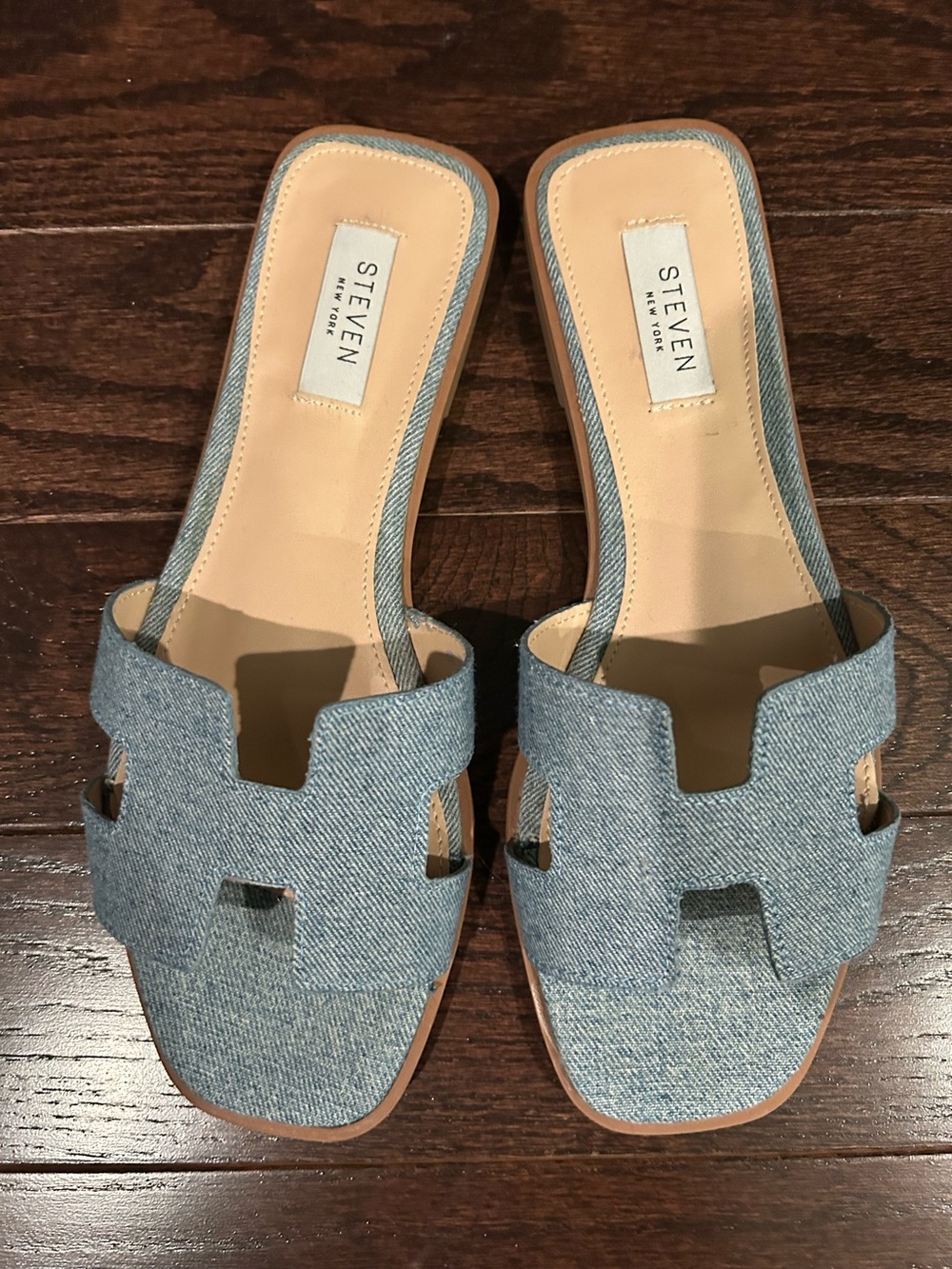 Steven By Steve Madden Light Blue Denim Slide Sandals - Picture 2 of 6